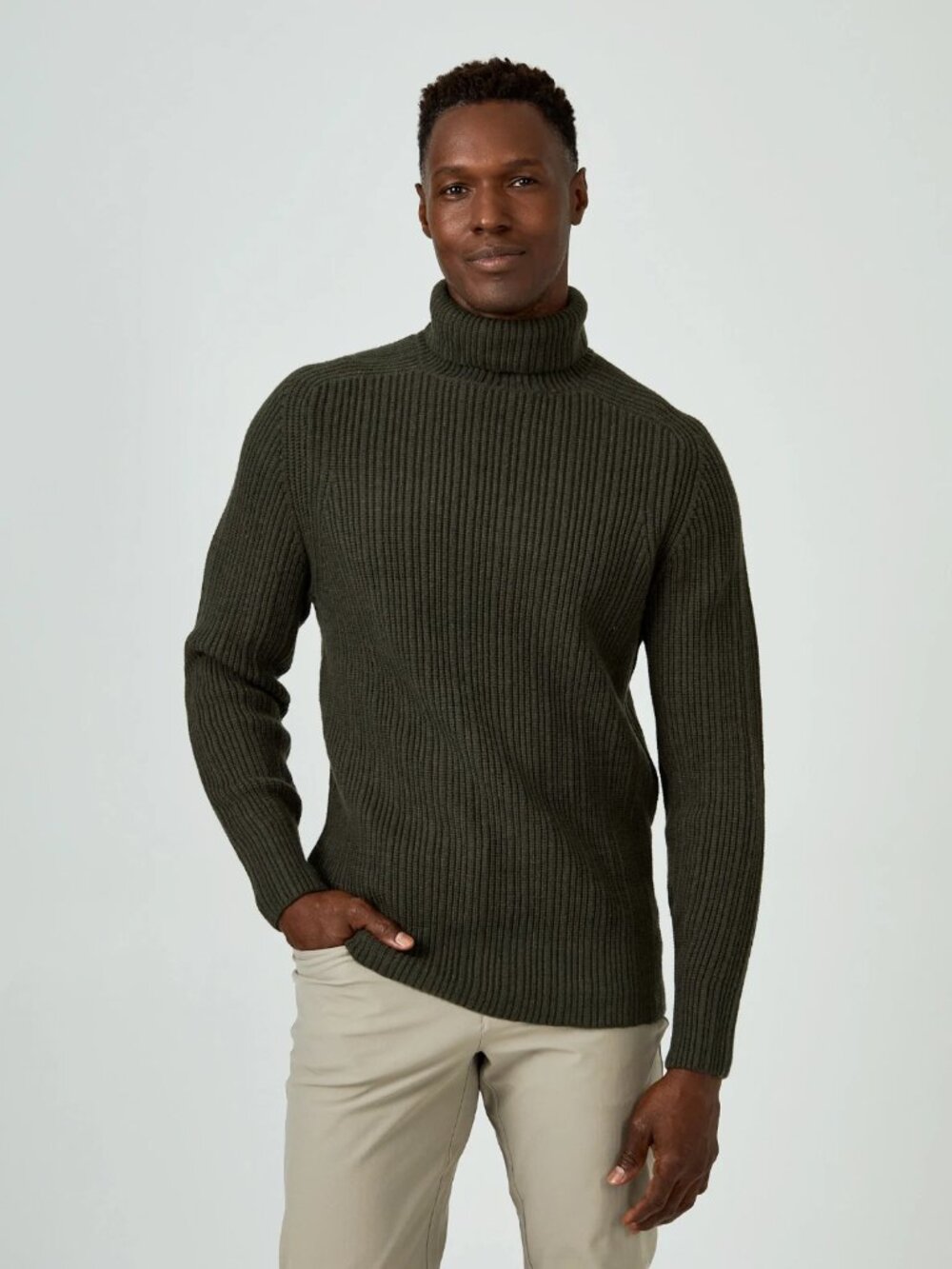 7 DIAMONDS Twin City Rolled Turtleneck Sweater Olive Green Sz L NWT